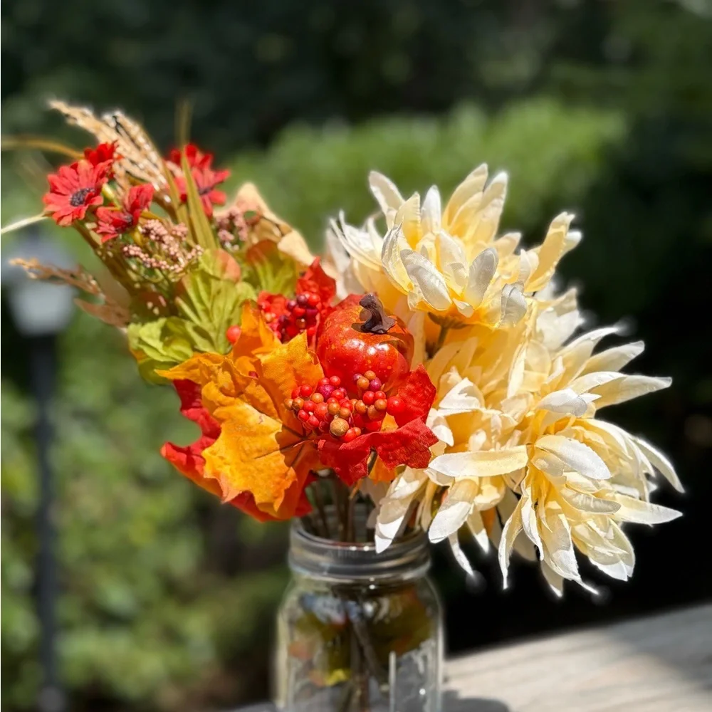 Vibrant Faux Floral Arrangement in 16oz Mason Jar
